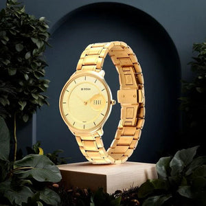 Titan Edge Metal Golden Dial Stainless Steel Strap Watch for Men 38mm NT1843YM02