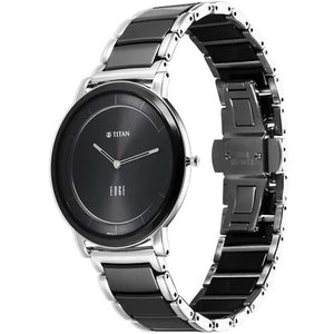 Titan Edge Fusion Quartz Analog Black Dial Two Toned Steel & Ceramic Strap Watch for Men 41mm NT1878KD01
