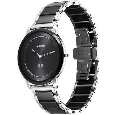 Titan Edge Fusion Quartz Analog Black Dial Two Toned Steel & Ceramic Strap Watch for Men 41mm NT1878KD01