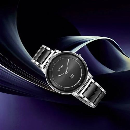 Titan Edge Fusion Quartz Analog Black Dial Two Toned Steel & Ceramic Strap Watch for Men 41mm NT1878KD01
