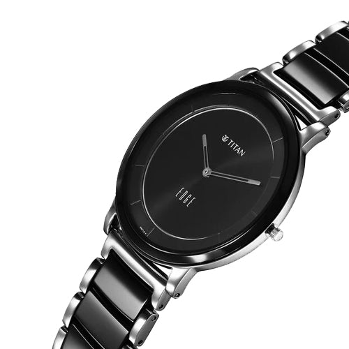 Titan Edge Fusion Quartz Analog Black Dial Two Toned Steel & Ceramic Strap Watch for Men 41mm NT1878KD01