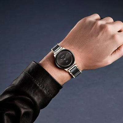 Titan Edge Fusion Quartz Analog Black Dial Black Steel & Ceramic Strap Watch for Men 41mm NT1878KD03