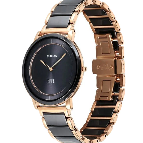 Titan Edge Fusion Quartz Analog Black Dial Black Steel & Ceramic Strap Watch for Men 41mm NT1878KD03