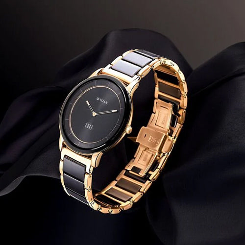 Titan Edge Fusion Quartz Analog Black Dial Black Steel & Ceramic Strap Watch for Men 41mm NT1878KD03