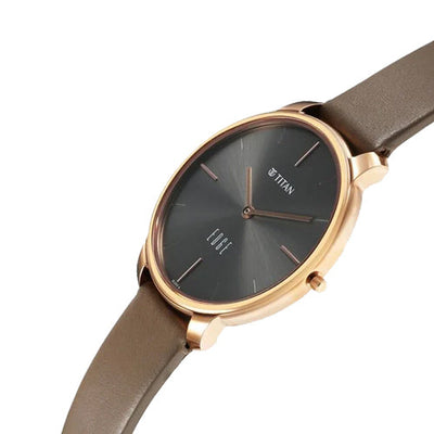 Titan Edge Black Dial Beige Leather Strap Watch for Women 34.5mm NT2654WL01