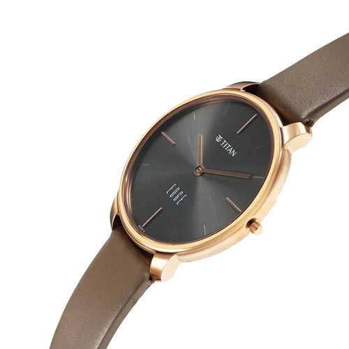 Titan Edge Black Dial Beige Leather Strap Watch for Women 34.5mm NT2654WL01