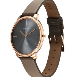 Titan Edge Black Dial Beige Leather Strap Watch for Women 34.5mm NT2654WL01