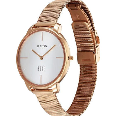 Titan Edge White Dial Analog Stainless Steel Strap watch for Women 34.5mm NT2654WM01