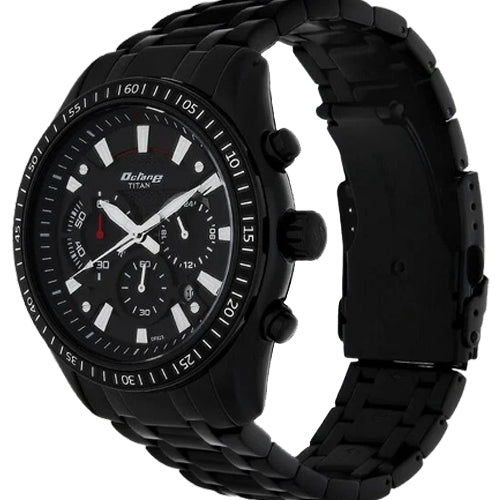 Titan Quartz Chronograph Black Dial Stainless Steel Strap Watch for Men 46mm NT90077NM01