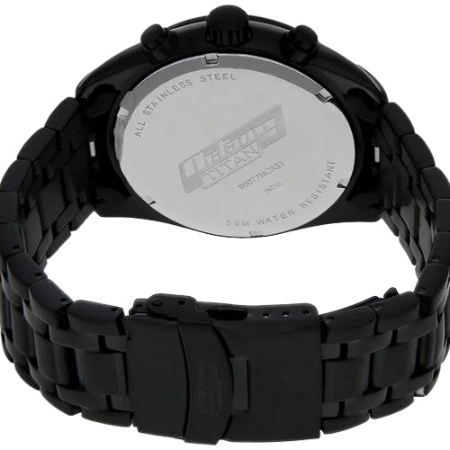 Titan Quartz Chronograph Black Dial Stainless Steel Strap Watch for Men 46mm NT90077NM01