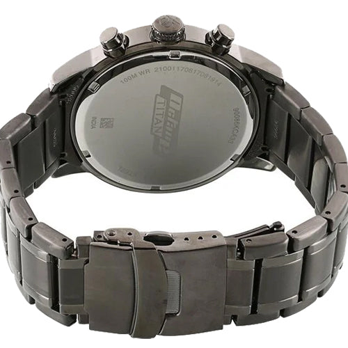 Titan Octane Quartz Chronograph Black Dial Stainless Steel Strap Watch for Men 46mm NT90086KM03