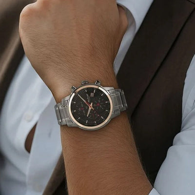 Titan Octane Quartz Chronograph Black Dial Stainless Steel Strap Watch for Men 46mm NT90086KM03
