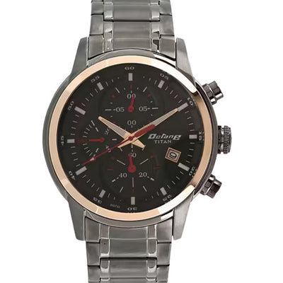 Titan Octane Quartz Chronograph Black Dial Stainless Steel Strap Watch for Men 46mm NT90086KM03