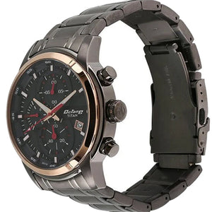 Titan Octane Quartz Chronograph Black Dial Stainless Steel Strap Watch for Men 46mm NT90086KM03