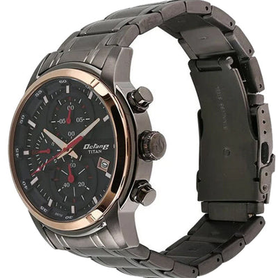 Titan Octane Quartz Chronograph Black Dial Stainless Steel Strap Watch for Men 46mm NT90086KM03