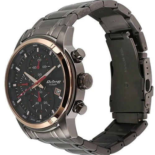 Titan Octane Quartz Chronograph Black Dial Stainless Steel Strap Watch for Men 46mm NT90086KM03
