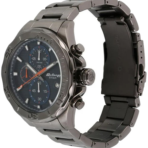 Titan Quartz Chronograph Blue Dial Stainless Steel Strap Watch for Men 45mm NT90087QM01