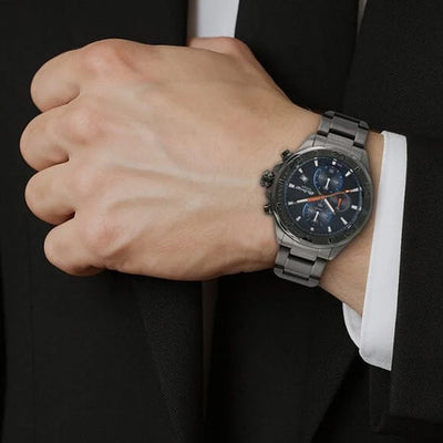 Titan Quartz Chronograph Blue Dial Stainless Steel Strap Watch for Men 45mm NT90087QM01