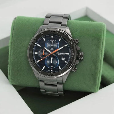 Titan Quartz Chronograph Blue Dial Stainless Steel Strap Watch for Men 45mm NT90087QM01