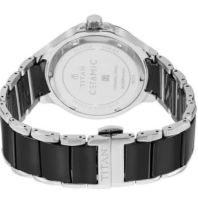 Titan Ceramics Black Dial Quartz Multifunction Stainless Steel and Ceramic Strap watch for Men 42.6mm NT90089KD01