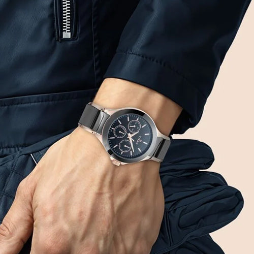 Titan Quartz Multifunction Black Dial Stainless Steel & Ceramic Strap Watch for Men 42.6mm NT90089KD02