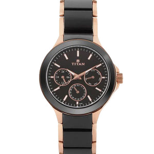 Titan Quartz Multifunction Black Dial Stainless Steel & Ceramic Strap Watch for Men 42.6mm NT90089KD02
