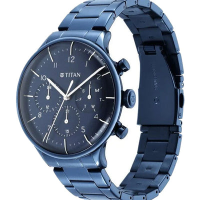 Titan Urban Magic Blue Dial Multial Stainless Steel Strap watch for Men 42mm NT90102QM01