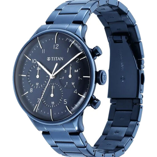 Titan Urban Magic Blue Dial Multial Stainless Steel Strap watch for Men 42mm NT90102QM01