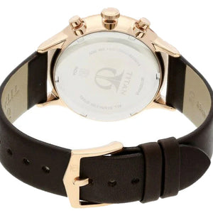 Titan Quartz Multifunction White Dial Leather Strap Watch for Men 42mm NT90102WL01