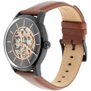 Titan Automatics Black Dial Tan Leather Strap Watch for Men 44mm NT90110NL01