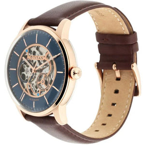 Titan Automatics Blue Dial Automatic Leather Strap watch for Men 44mm NT90110WL02
