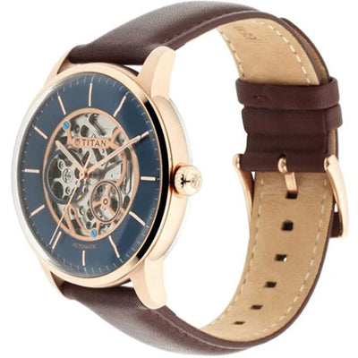 Titan Automatics Blue Dial Automatic Leather Strap watch for Men 44mm NT90110WL02