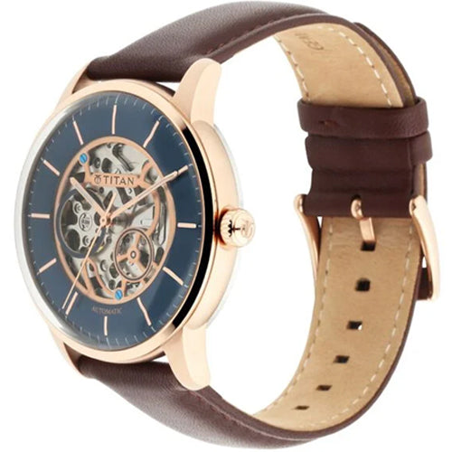 Titan Automatics Blue Dial Automatic Leather Strap watch for Men 44mm NT90110WL02