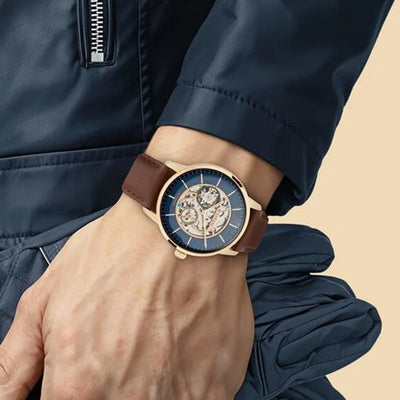 Titan Automatics Blue Dial Automatic Leather Strap watch for Men 44mm NT90110WL02