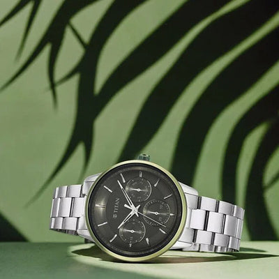 Titan Urban Magic Green Dial Quartz Multifunction Stainless Steel Strap watch for Men 42mm NT90133KM01