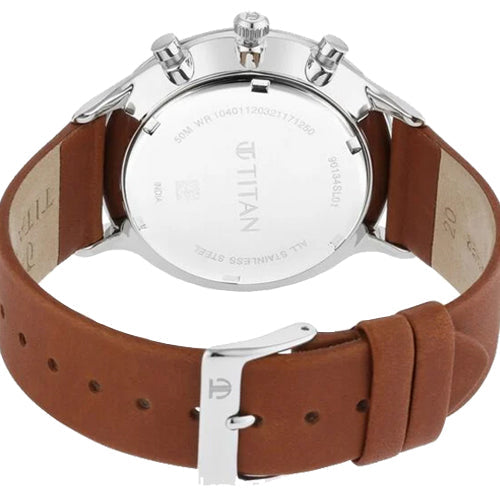 Titan Light Leathers Multifunction Black Dial Brown Leather Strap Watch For Men 42mm NT90134SL01