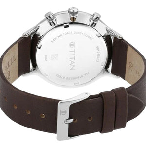 Titan Quartz Multifunction Brown Dial Leather Strap Watch for Men 42mm NT90134SL02