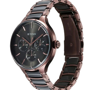Titan Ceramic Fusion Multifunction Black Dial With Two Toned Color Stainless Steel Strap Watch For Men 42mm NT90148KD05
