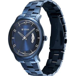 Titan Classic Distincta Blue Dial Analog with Date Stainless Steel Strap watch for Men 41mm NT90170QM01