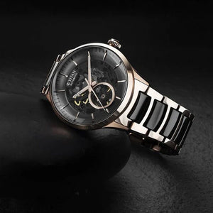 Titan Ceramic Fusion Automatic Black Dial Rose Gold Dual-Toned Stainless Steel Bracelet Watch for Men 42.2mm NT90174KD03