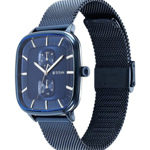 Titan Avant Garde Blue Dial Quartz Multifunction Stainless Steel Strap Watch for Men 42mm NT90178QM01