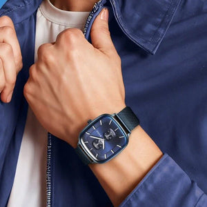 Titan Avant Garde Blue Dial Quartz Multifunction Stainless Steel Strap Watch for Men 42mm NT90178QM01