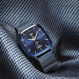 Titan Avant Garde Blue Dial Quartz Multifunction Stainless Steel Strap Watch for Men 42mm NT90178QM01