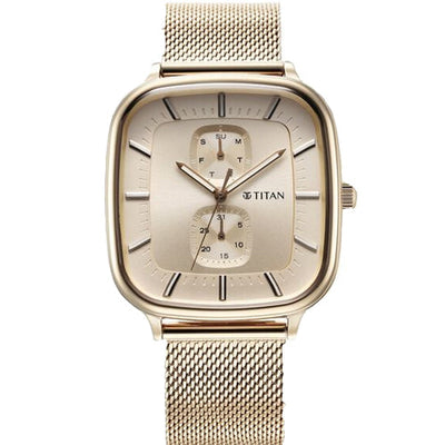 Titan Avant Garde Rose Gold Dial Quartz Multifunction Stainless Steel Strap watch for Men 42mm NT90178WM01