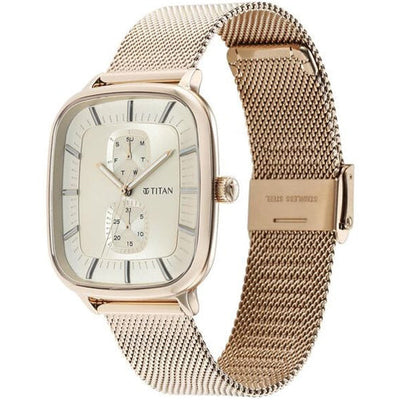 Titan Avant Garde Rose Gold Dial Quartz Multifunction Stainless Steel Strap watch for Men 42mm NT90178WM01