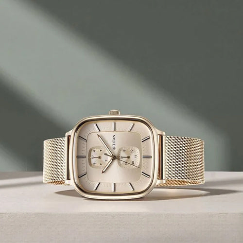 Titan Avant Garde Rose Gold Dial Quartz Multifunction Stainless Steel Strap watch for Men 42mm NT90178WM01