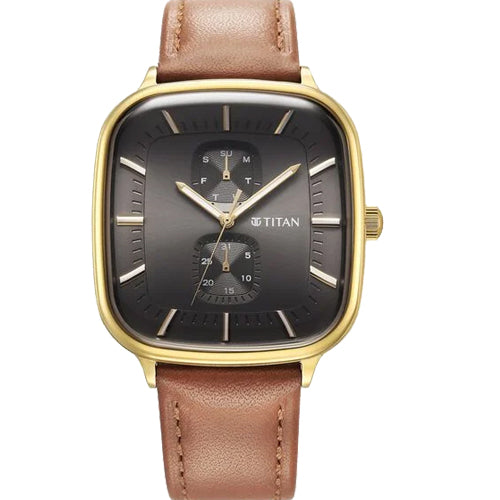 Titan Avant Garde Anthracite Dial Quartz Multifunction Leather Strap watch for Men 42mm NT90178YL01