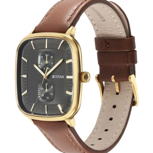 Titan Avant Garde Anthracite Dial Quartz Multifunction Leather Strap watch for Men 42mm NT90178YL01
