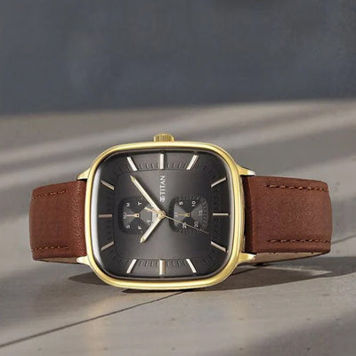Titan Avant Garde Anthracite Dial Quartz Multifunction Leather Strap watch for Men 42mm NT90178YL01