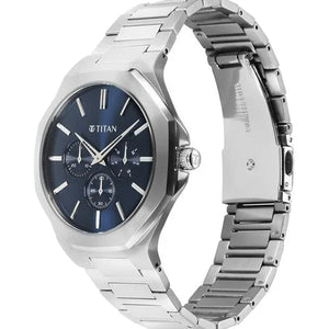 Titan Classic Slim Multifunction Quartz Multifunction Blue Dial Stainless Steel Strap Watch For Men 43.5mm NT90198SM01